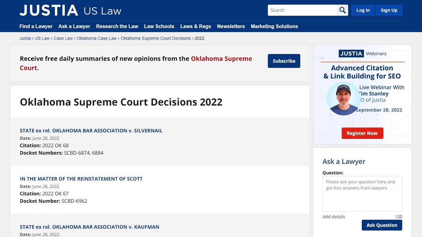 Oklahoma Supreme Court Decisions 2022 - Justia Law